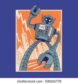 Robot illustration, typography, t-shirt graphics, vectors