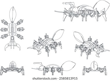 Robot illustration vector line art