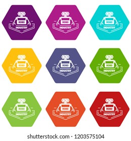 Robot industry icons 9 set coloful isolated on white for web