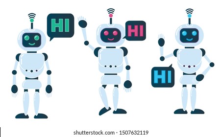 Robot innovation technology science science fiction design 3d vector illustration. Smiling chatbot helping solve problems. greeting is moving. vector illustration.