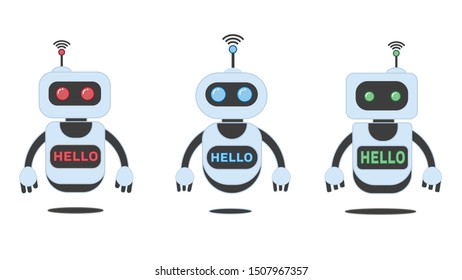 Robot innovation technology science science fiction design 3d vector illustration. Smiling chatbot helping solve problems. greeting is moving. vector illustration.