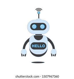 Robot innovation technology science science fiction design 3d vector illustration. Smiling chatbot helping solve problems. greeting is moving. vector illustration.