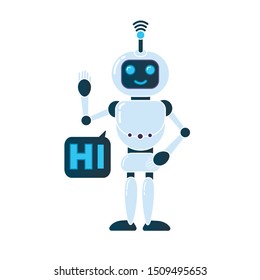 Robot innovation technology science science fiction design 3d vector illustration. Smiling chatbot helping solve problems. greeting is moving. vector illustration.
