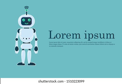 Robot innovation technology science science fiction design 3d vector illustration. Smiling chatbot helping solve problems. greeting is moving. vector illustration.