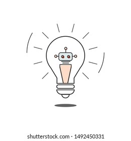 Robot inside a light bulb. Artificial Intelligence concept. 