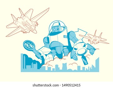 Robot invasion vector illustration. Bad robot.