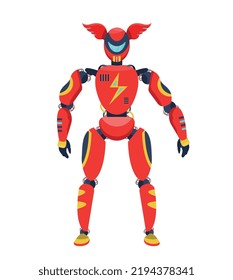 Robot isolated. Super hero, electric charge android. Futuristic, fictional cyborg, artificial intelligence. Alien, fantastic machine. Funny picture for kids. Flat vector illustration.
