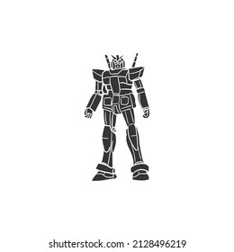 Robot Japan Icon Silhouette Illustration. Cyborg Machine Mecha Vector Graphic Pictogram Symbol Clip Art. Doodle Sketch Black Sign.