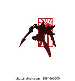 robot and japan style logo