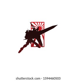 robot and japan style logo