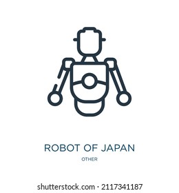 robot of japan thin line icon. japan, japanese linear icons from other concept isolated outline sign. Vector illustration symbol element for web design and apps.