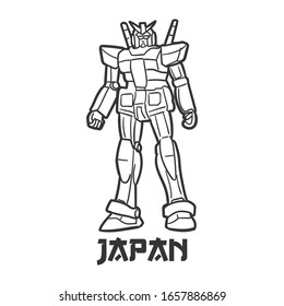 Robot Japan Traditional Doodle. Icons Sketch Hand Made. Design Vector Line Art.