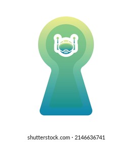 robot key gradient logo design template icon