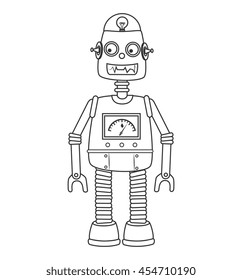 Robot kid toy ,black and white isolated flat icon