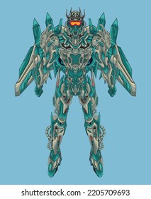 Robot knight warrior in background perfect for tshirt design sticker merchandise