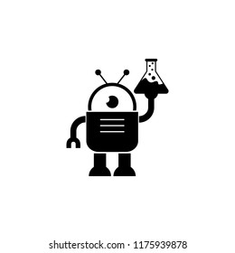 Robot with laboratory flask in hand icon on white background