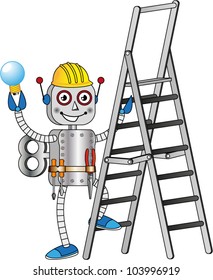 Robot with a ladder to replace a light bulb