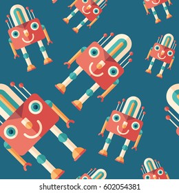 Robot lamp flat icon seamless pattern.