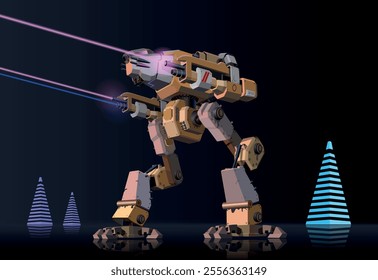 Robot with lasers and Christmas trees. Vector.