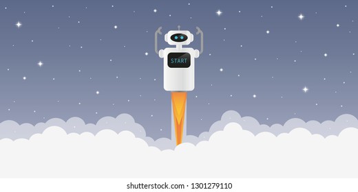 robot launch into space with starry sky vector illustration EPS10