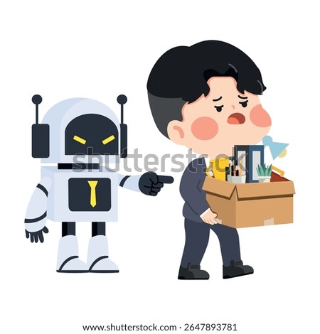 Robot Laying off Human Employee cartoon