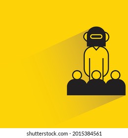 robot leader and employee on yellow background