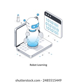 Robot Learning isometric stock illustration. EPS File stock illustration