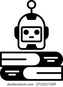 Roboter lernen auf Büchern Symbol im Glyphenstil