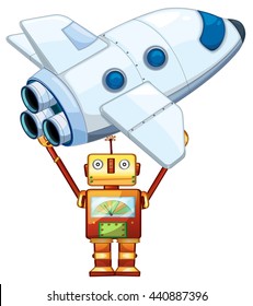 Robot levantando ilustración de nave espacial