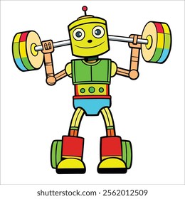 A robot lifting weights in a gym.