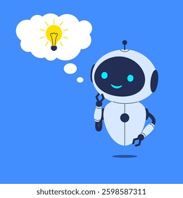 Robot with light bulb above its head, symbolizing new idea. Vector illustration for artificial intelligence, brainstorming, and creative thinking concepts