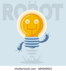 Robot light bulb cartoon character. Vector illustration of a technological toy isolated on a background.