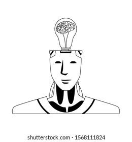 robot with light bulb icon over white background, vector illustration