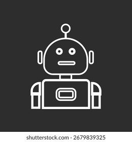 Ícone de linha de robô em fundo preto e branco - Ícone de robô futurista para inteligência artificial, ilustração de vetor de robô, ícones de robô Chatbot sólido