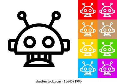 Robot. Line Icon With Different Color Background.