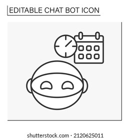  Robot Line Icon. Planning Events. Calendar. Chatbot Concept. Isolated Vector Illustration. Editable Stroke