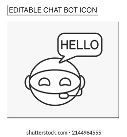  Robot line icon. Smart assistant help users. Dialogue cloud. Chatbot concept. Isolated vector illustration. Editable stroke