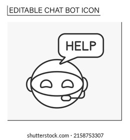  Robot line icon. Smart assistant help users. Dialogue cloud. Chatbot concept. Isolated vector illustration. Editable stroke