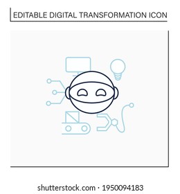 Robot line icon. Smart production robot. Robotizing. Modern technologies. Future. Available Services.Digital transformation concept.Isolated vector illustration.Editable stroke