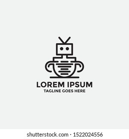 robot line logo design template - vector