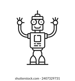 Icono de línea de robot y contorno. Signo de bot de aire huturista vectorial aislado, mostrando la vanguardia de la tecnología en un estilo minimalista y lineal cautivador. Máquina robótica de inteligencia artificial