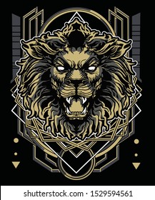 robot lion head vector for poster and t shirt design with sacred geometry background