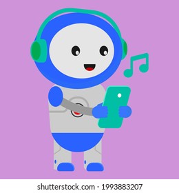 robot listening music icon illustration vector graphic