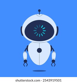 Robot with loading screen display. Vector illustration for tech themed designs, digital interfaces and concepts related to processing or waiting times
