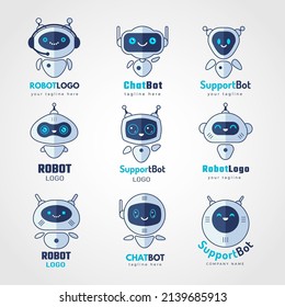 Robot logo. Androids chatbot future electronic smart faces cyborg symbols for messengers recent vector stylized templates