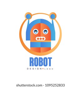Robot logo, artificial intelligence, badge for company identity, technology or computer related services vector Illustration on a white background