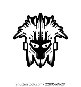 Logotipo de robot en diseño vectorial en blanco y negro.