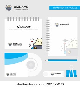 Robot Logo, Calendar Template, CD Cover, Diary and USB Brand Stationary Package Design Vector Template