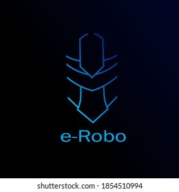 Diseño del logo robot con fondo oscuro. Resumen ciborg símbolo humano para la ilustración de la tecnología de marca. 