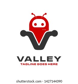robot logo design letter V
